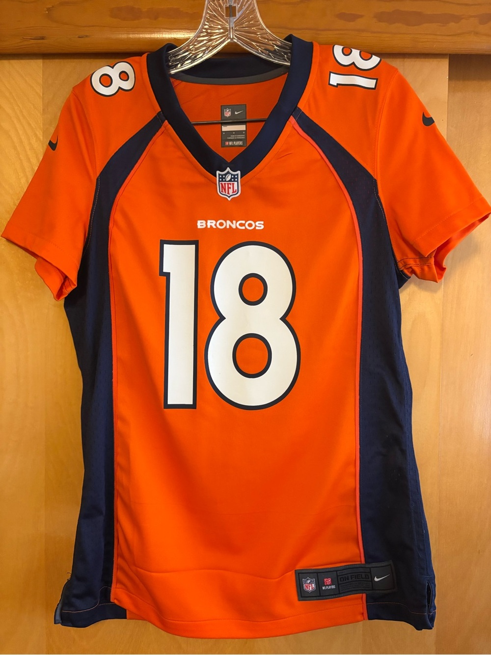 Nike NFL on field Women’s Orange and Navy Broncos #18 Football Jersey - Medium